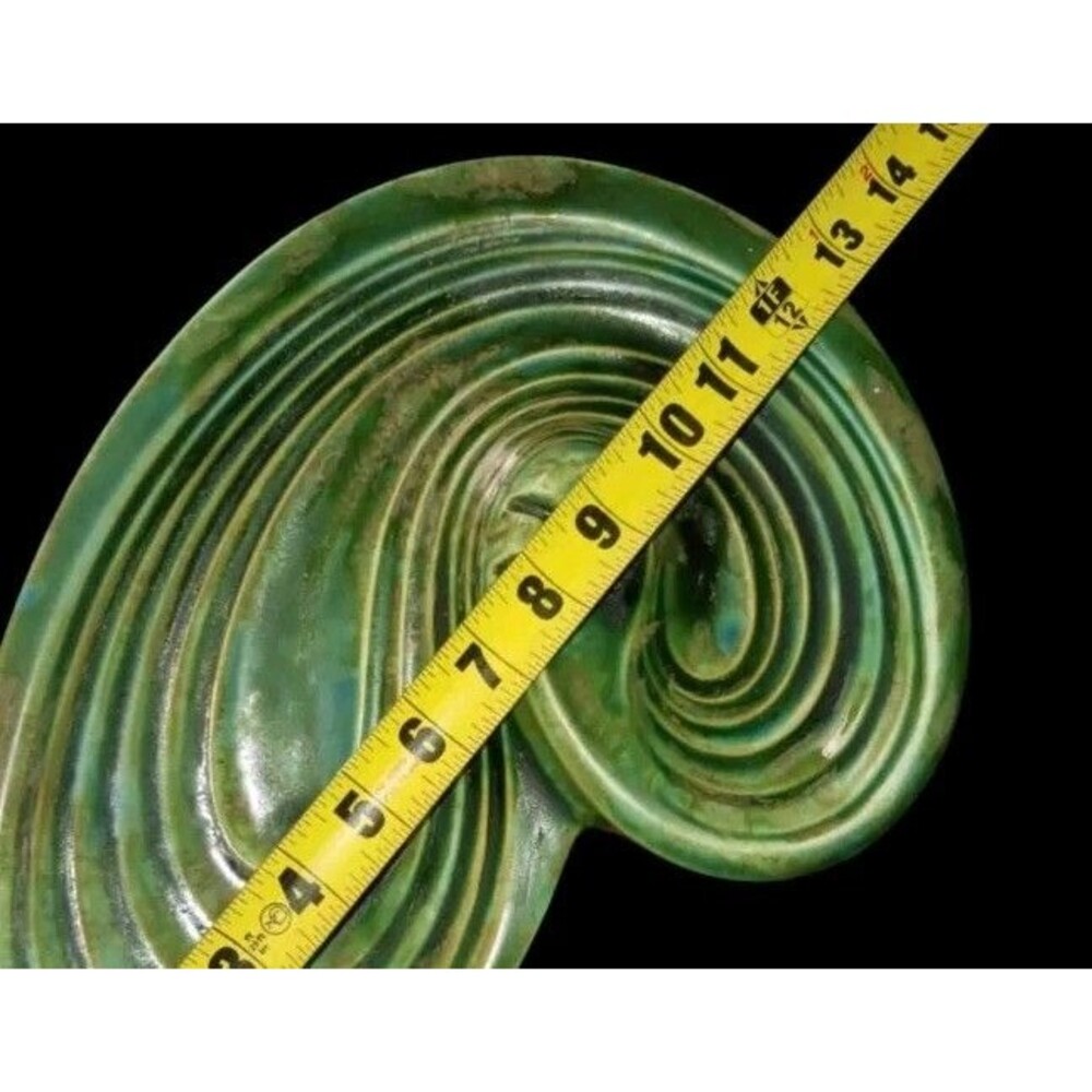 Large 1970's Ceramic Abstract Freeform Drip Glazed Atlantic Mold Ashtray Green - Picture 12 of 14